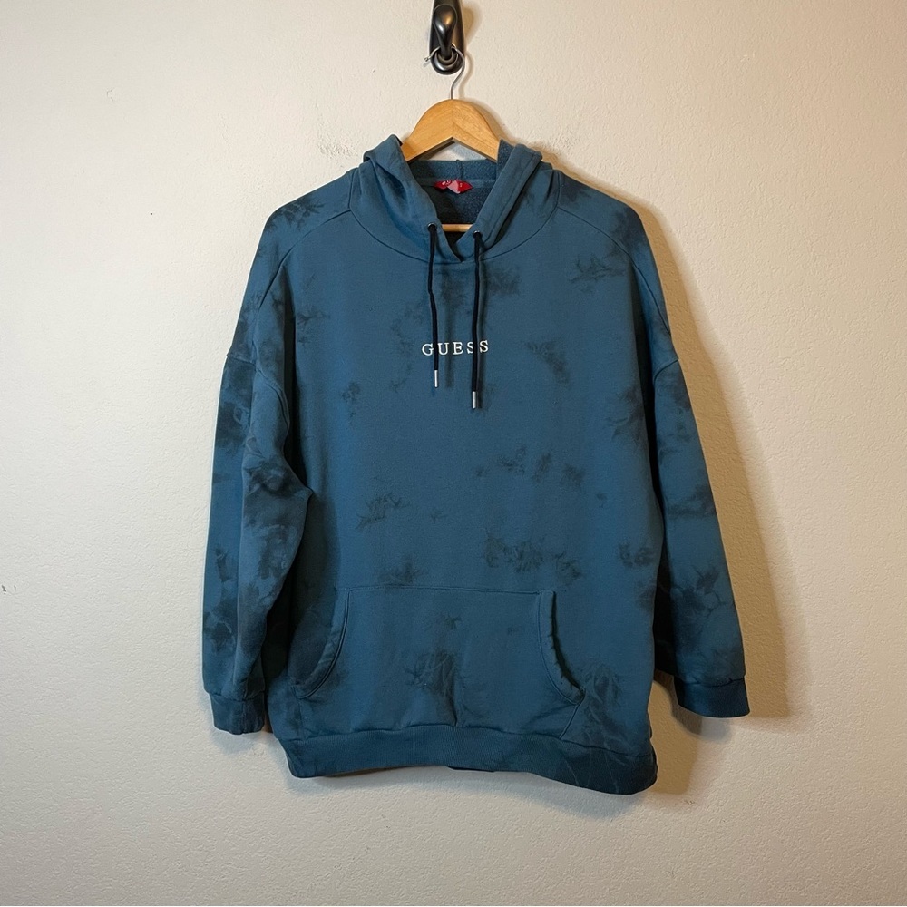Guess Teal Tie-Dye Hoodie with White Logo